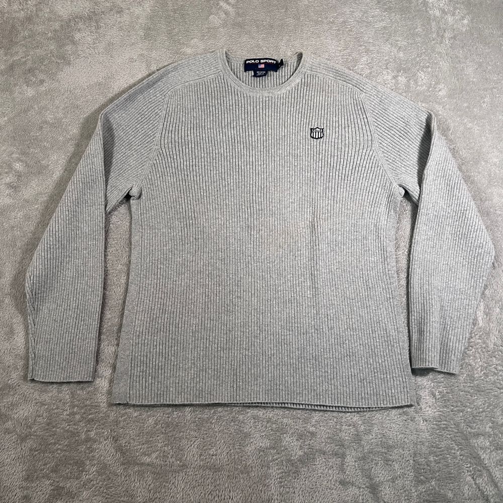 Polo Sport Ralph Lauren Womens Sweater Large Gray Ribbed Crewneck‎ Long Sleeve